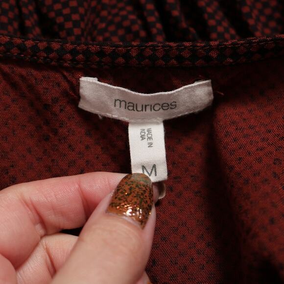 Maurices Rust Peplum Long Sleeve Blouse Square Neck Ruffle Hem Boho Top Size M - Picture 7 of 12